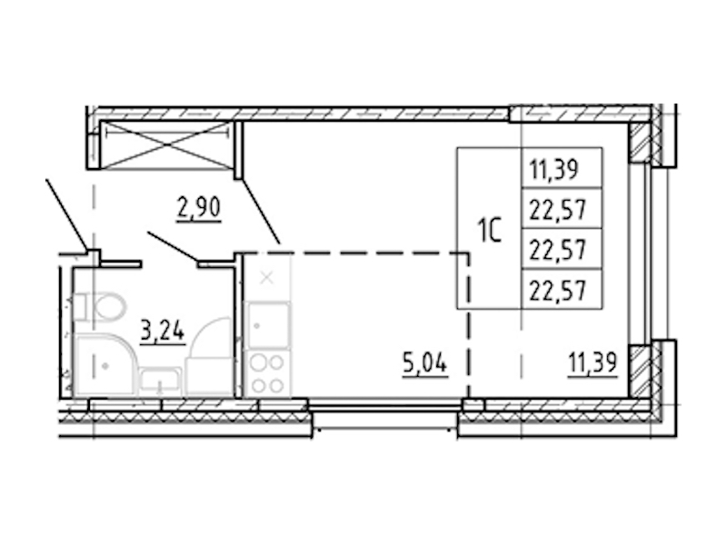 Квартира студия 22.57 м², 2/12 эт., ЖК «Полис Новоселье»